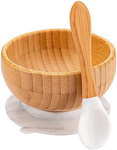 Baby Bamboo Bowls with Suction and Matching Spoon Set - 3 Piece Feeding Supplies Set for Infant, ... | Amazon (US)