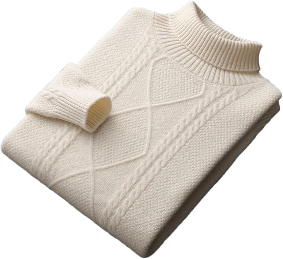 Men 100% Merino Wool Turtleneck Sweater Thick Knitted Pullover Sweater Solid Jacquard Botton Shir... | Amazon (US)