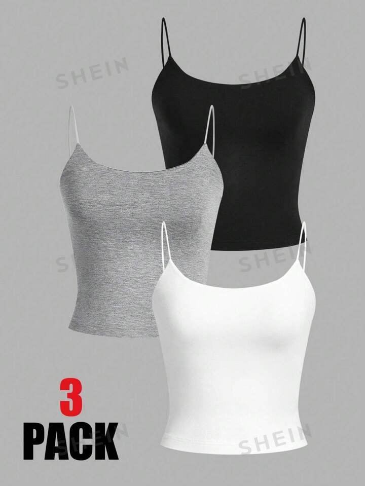 SHEIN EZwear Multicolor Knitted Tight-Fitting Camisole Tank Tops | SHEIN