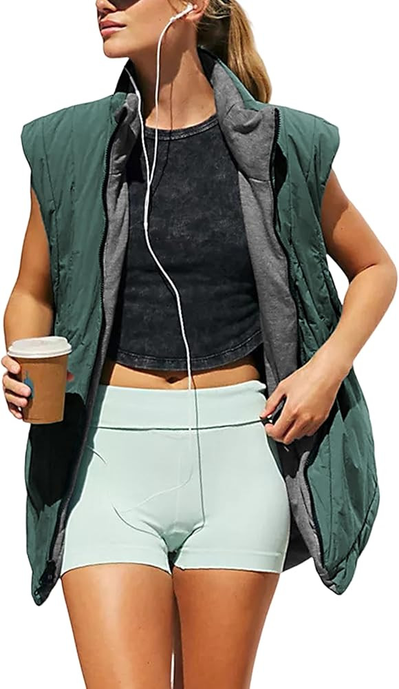 UANEO Womens 2024 Fall Reversible Vests Long Sleeveless Fleece Zip Up Jacket Coat with Pockets | Amazon (US)