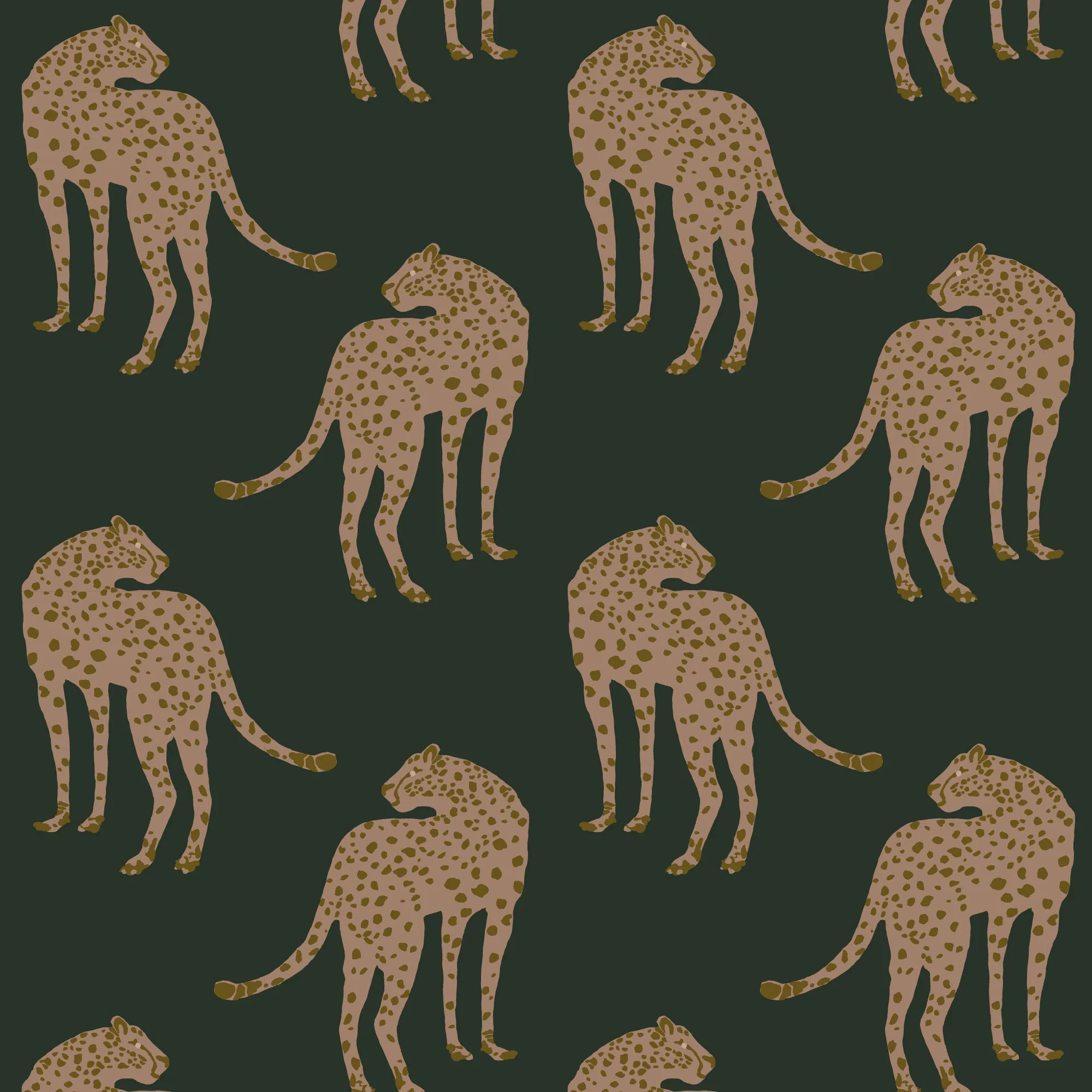 Prowling Cheetah - Deep Forest Green Wallpaper | Mitchell Black