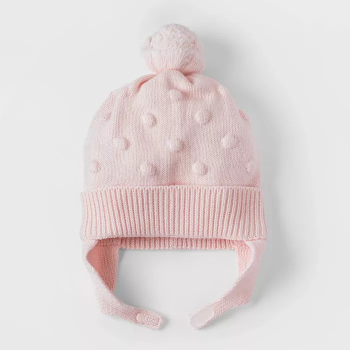 Baby Girls' Bobble Hat - Cat & Jack™ Cream Newborn | Target