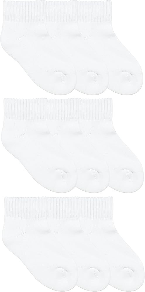Jefferies Socks Boys Girls School Uniform Seamless Half Cushion Quarter Sport Socks 9 Pair Pack | Amazon (US)