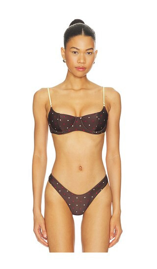 Frankies Bikinis Cola Satin Top in Brown,Lemon. - size XS | Revolve Clothing (Global)
