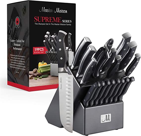 19-Piece Premium Kitchen Knife Set With Wooden Block | Master Maison German Stainless Steel Cutle... | Amazon (US)