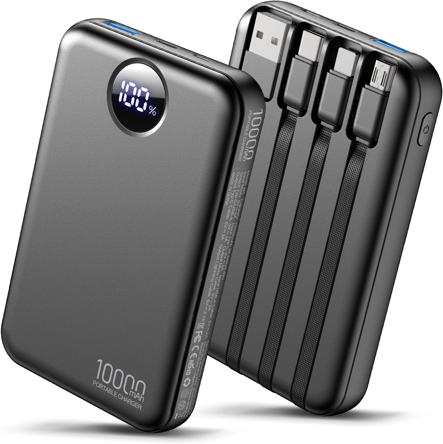 Zmmyuluo Portable Charger 10000mAh with 4 Built-in Cables 40% Smaller | Amazon (US)