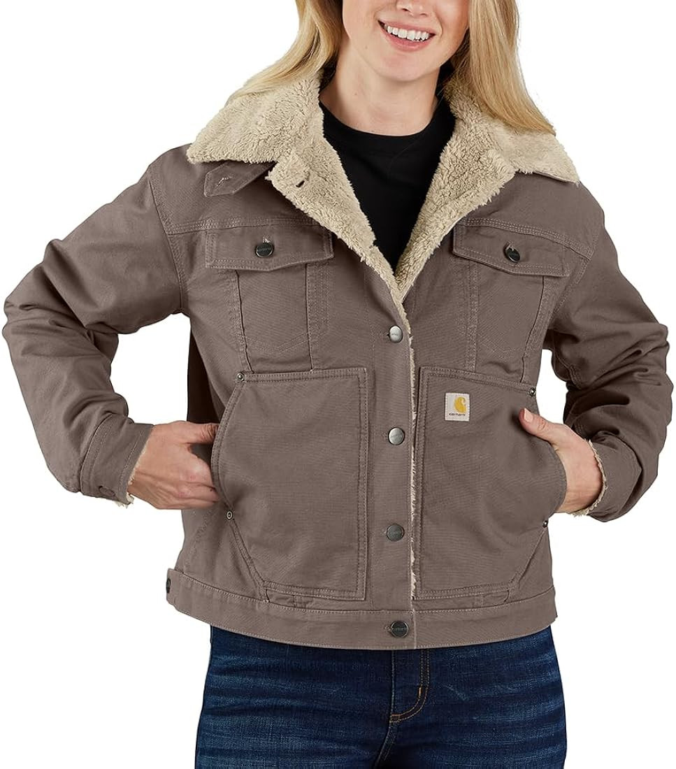 Carhartt Women's Rugged Flex Loose Fit Canvas Sherpa-Lined Jacket | Amazon (US)