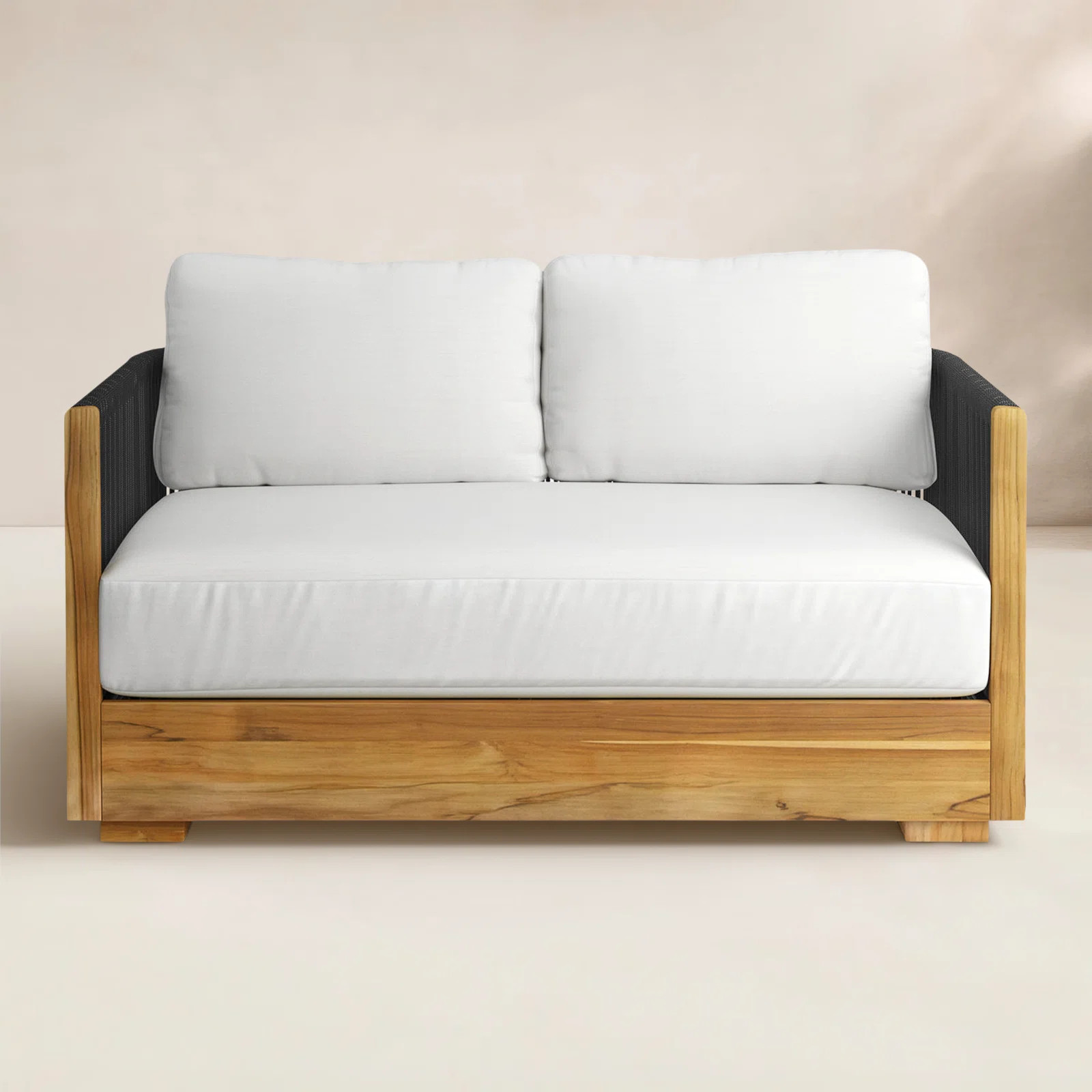 Aniston 59" Wide Teak Loveseat Sofa with Sunbrella Cushions | Wayfair North America
