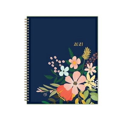 2021 Planner Clear Pocket Cover 8.5" x 11" Weekly/Monthly Wirebound - Floral Bunches Navy - Mia C... | Target