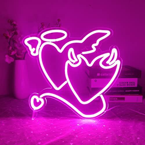 Pink Neon Sign Angel Demon Neon Signs Heart Neon Signs for Bedroom 14''x13’’ Acrylic Love Neo... | Amazon (US)