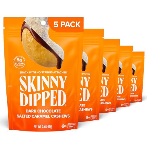 SkinnyDipped Salted Caramel Cashews, Healthy Snack, Plant Protein, Gluten Free, 3.5oz Resealable Bags, Pack of 5 | Amazon (US)