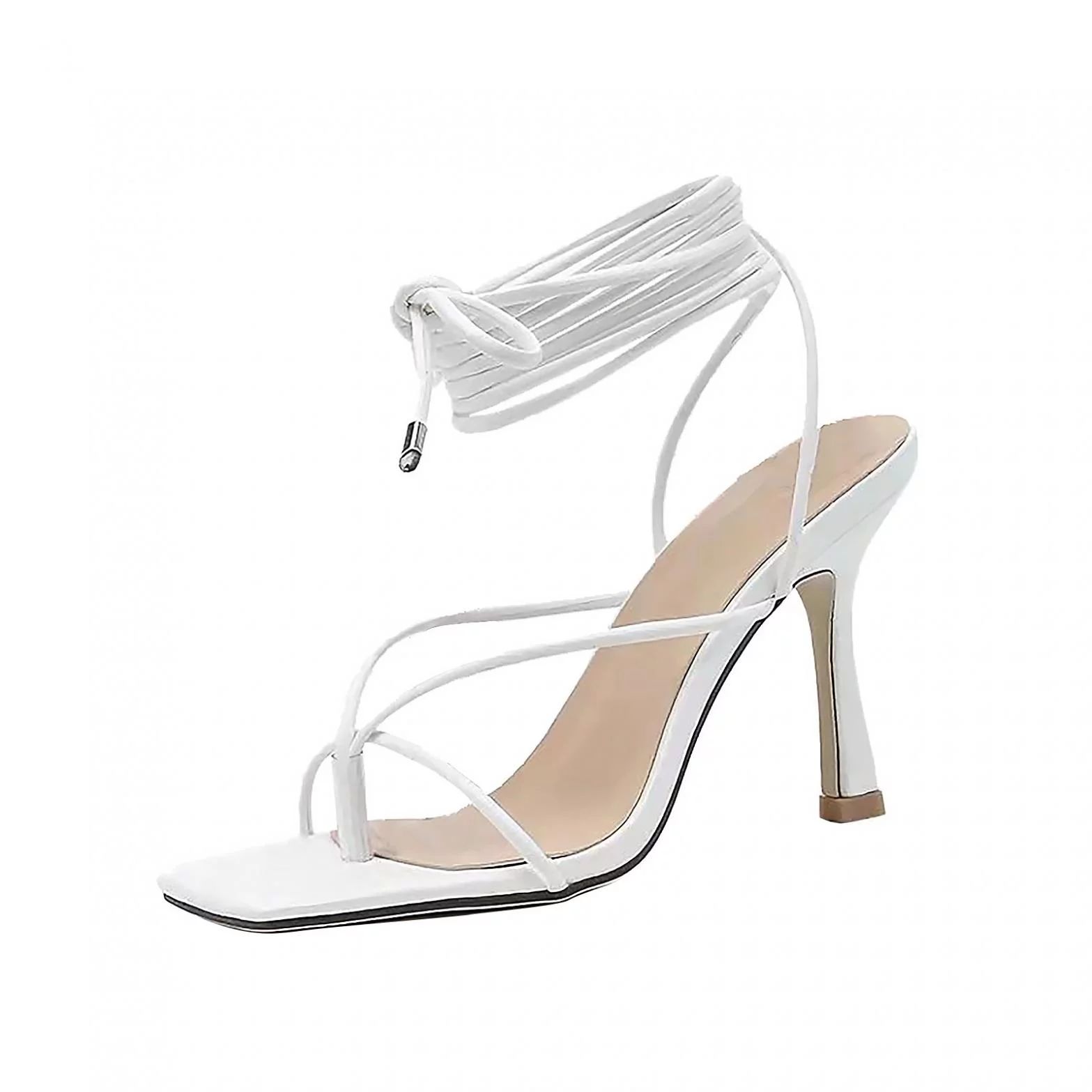 LoyisViDion Women Narrow Band Square Toe Sandals Cross Strap High Heels V Shap Shoes White 8.5(40... | Walmart (US)