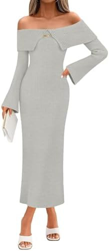 Saodimallsu Womens Off The Shoulder Maxi Sweater Dress Long Sleeve Bodycon Elegant Ribbed Knit Fa... | Amazon (US)