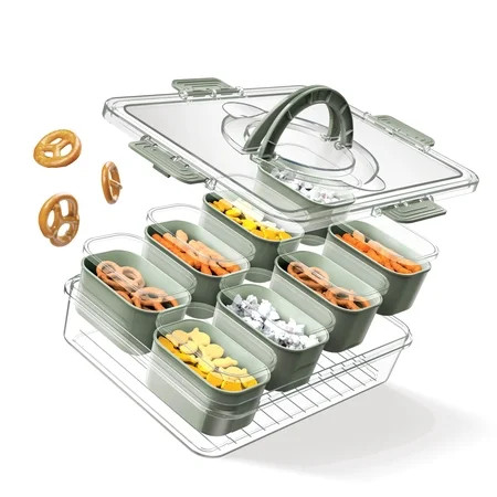 Cook With Color 8-Compartment Snackle Box, Charcuterie and Snack Container, Divided Serving Tray with Lids and Handle, Dishwasher Safe, Olive | Walmart (US)
