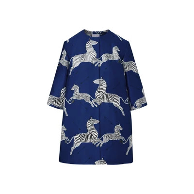 mae x scalamandré audrey coat in sapphire jumping zebras | MAE New York