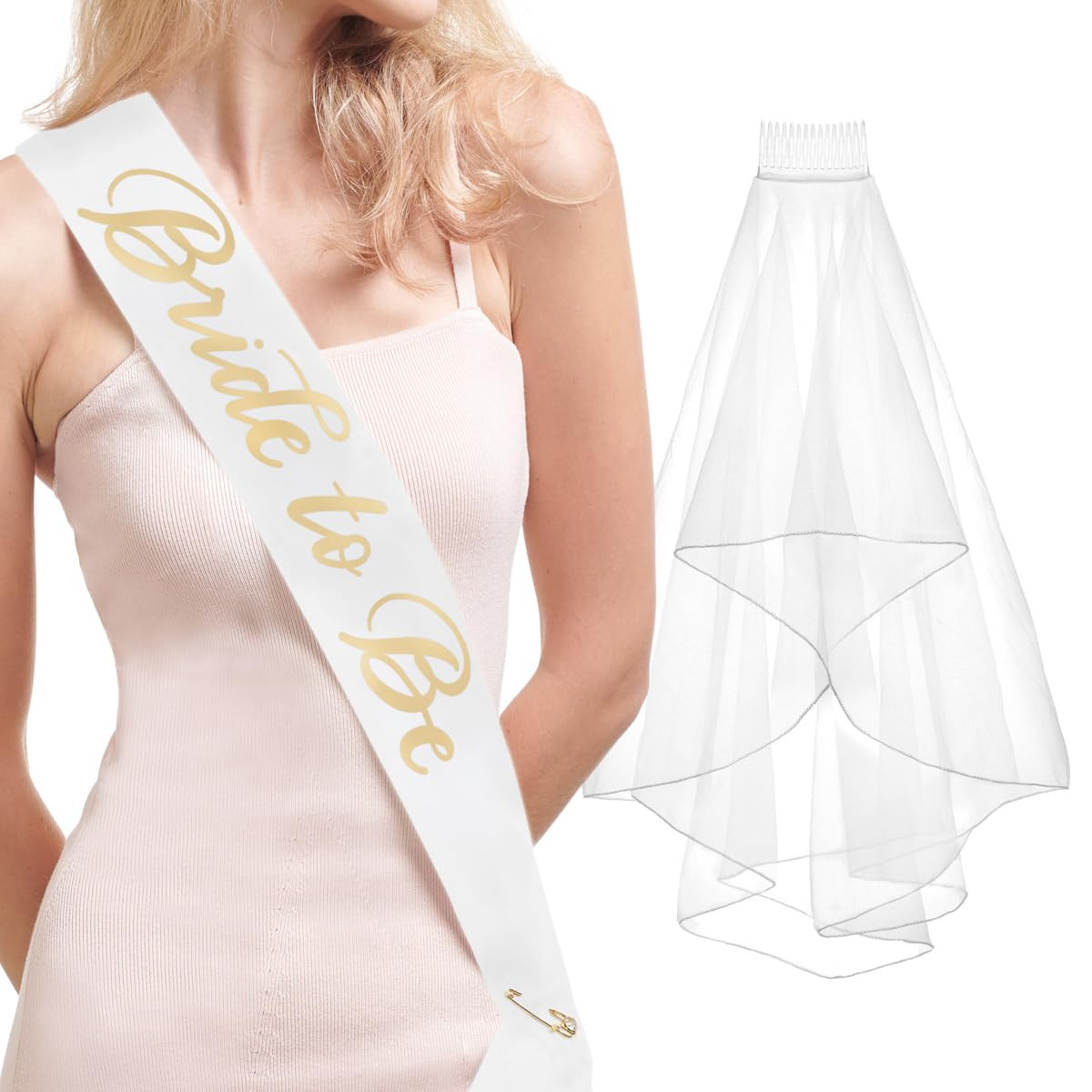 xo, Fetti Bachelorette Party Sash + Veil - Bride To Be | Bachelorette Party Decorations Kit - Sas... | Amazon (US)