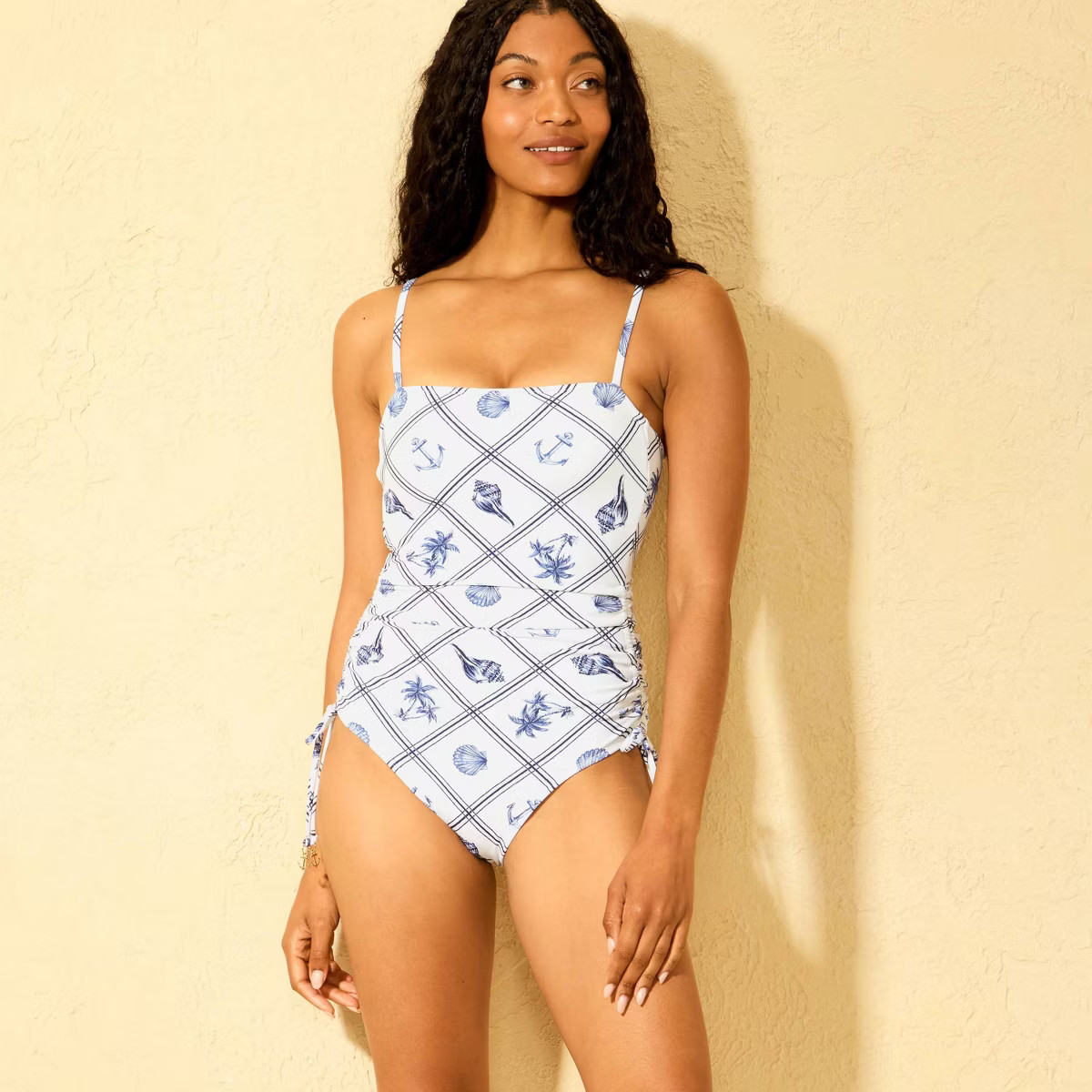 Women's Long Torso Anchor Charm Square Neck Medium Coverage Conversational One Piece Swimsuit - S... | Target