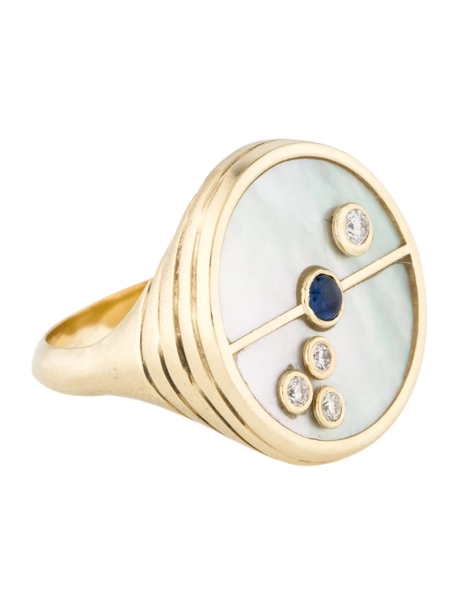 14K Mother Of Pearl, Sapphire, & Diamond Compass Ring | The RealReal