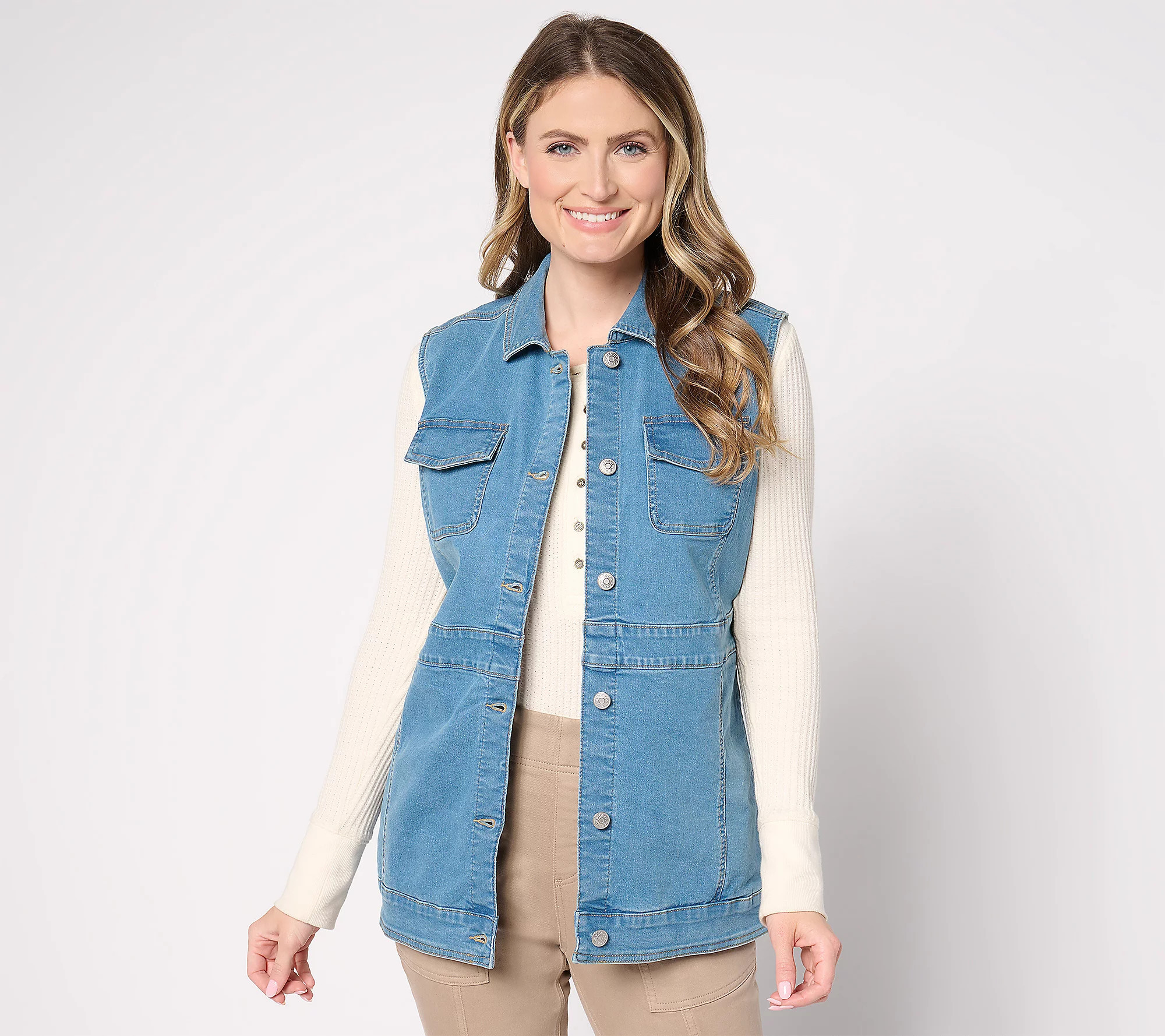 As Is Denim & Co. Classic Stretch Indigo Denim Vest | QVC
