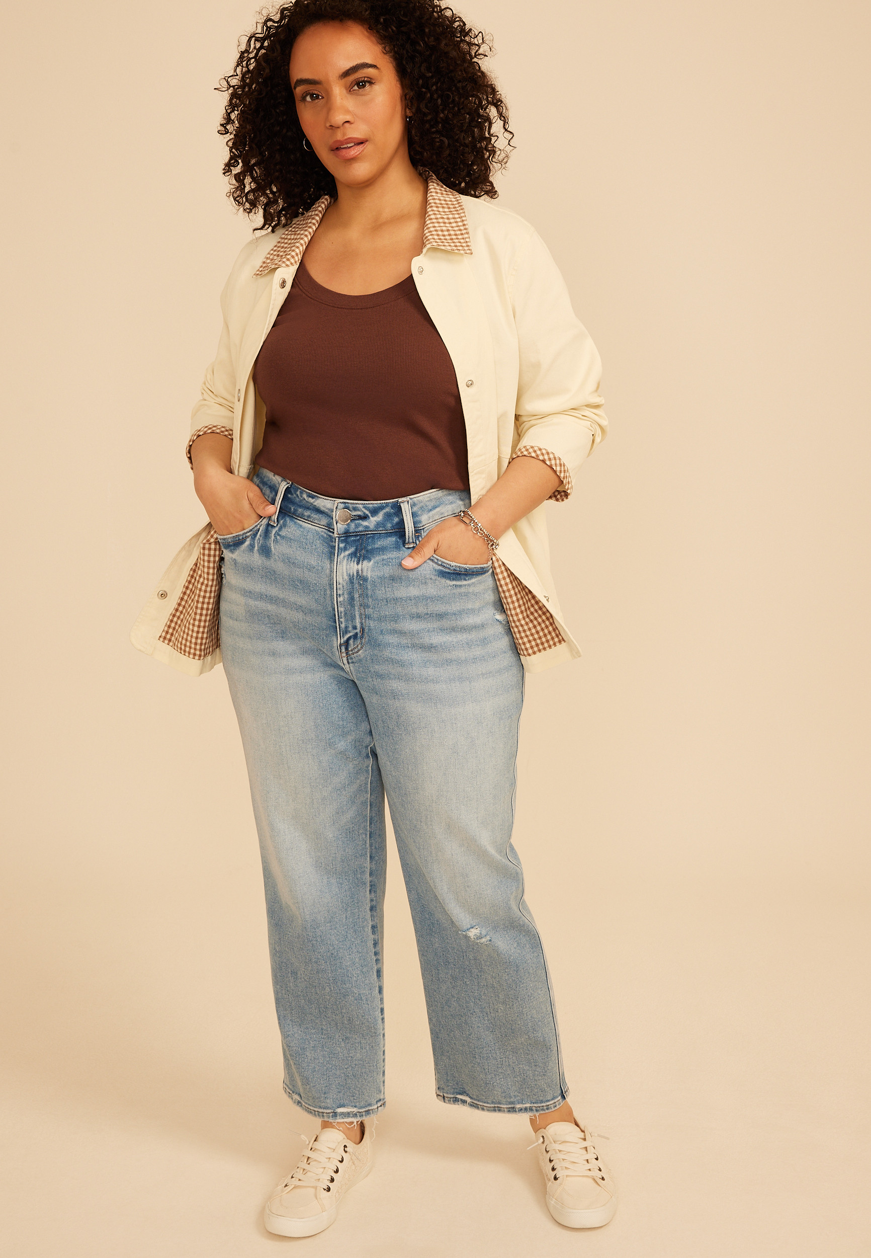 Maurices Plus Size Women's Gingham Collar Twill Jacket | Maurices