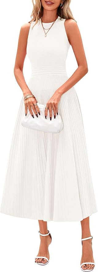 PRETTYGARDEN Spring Casual Dresses for Women 2025 Summer Business Work Midi Sleeveless A Line Ple... | Amazon (US)