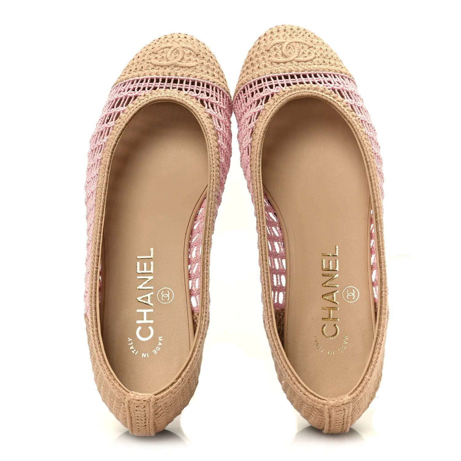 Chanel Raffia Cap Toe Ballerina Flats 36.5 Pink Beige 1845972 | FASHIONPHILE (US)