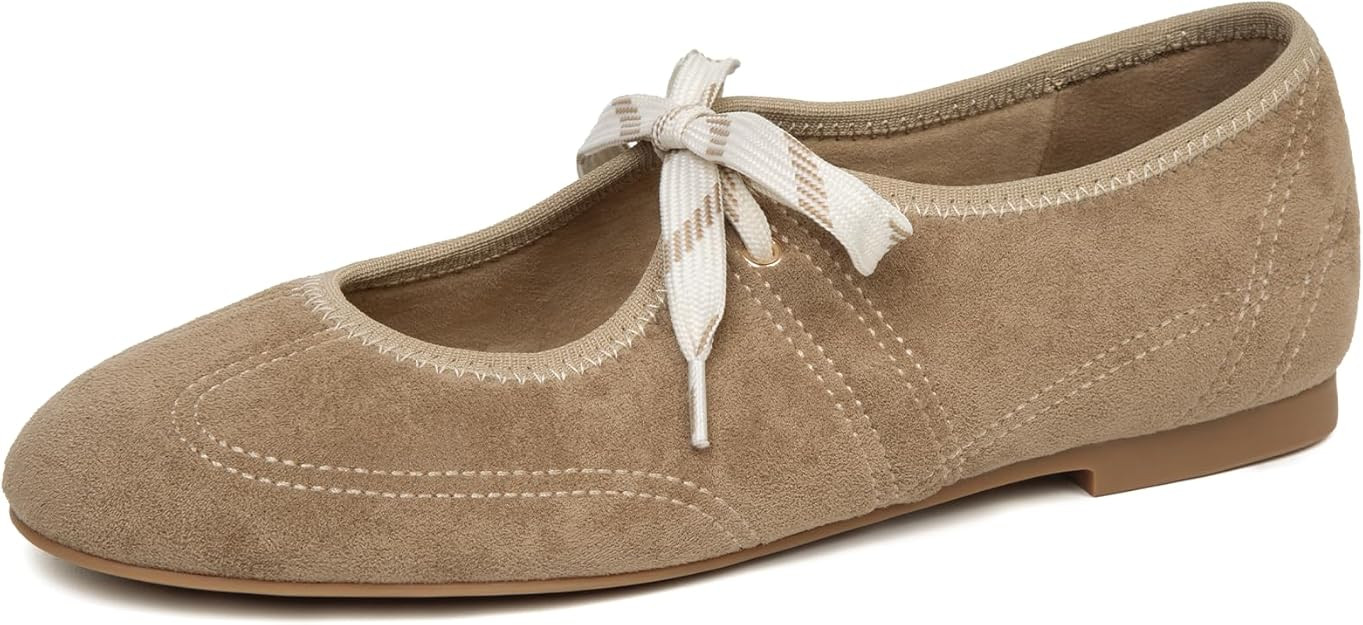 SUIARA Lace up Ballet Flats for Women Round Toe Slip On Mary Jane Flats Comfortable Strappy Balle... | Amazon (US)