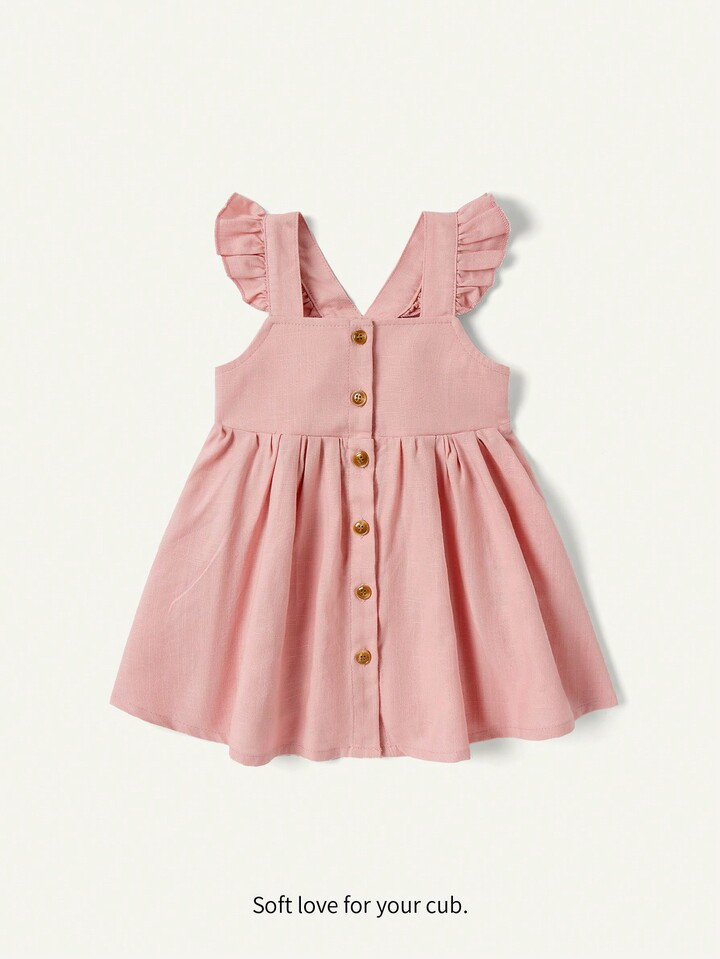 Cozy Cub Baby Girls' Solid Color Ruffled Square Neckline Waist Cinched Dress | SHEIN