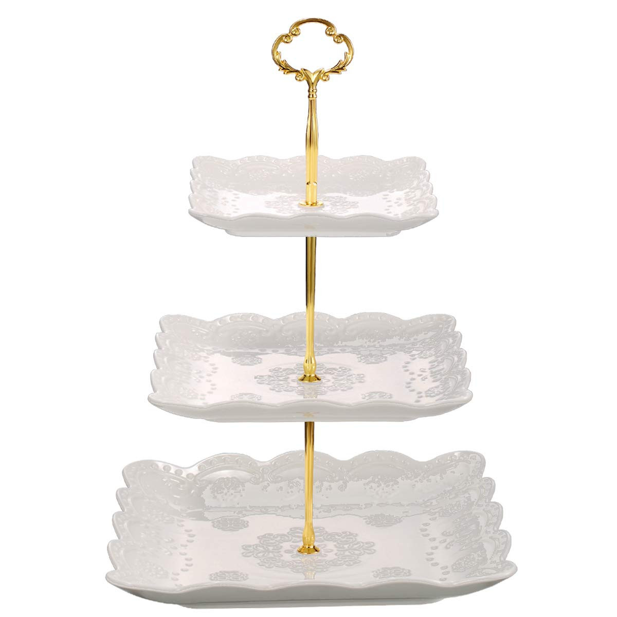 Sumerflos 3 Tier Porcelain Cupcake Stand, Tiered Serving Cake Stand, Square White Embossed Desser... | Amazon (US)