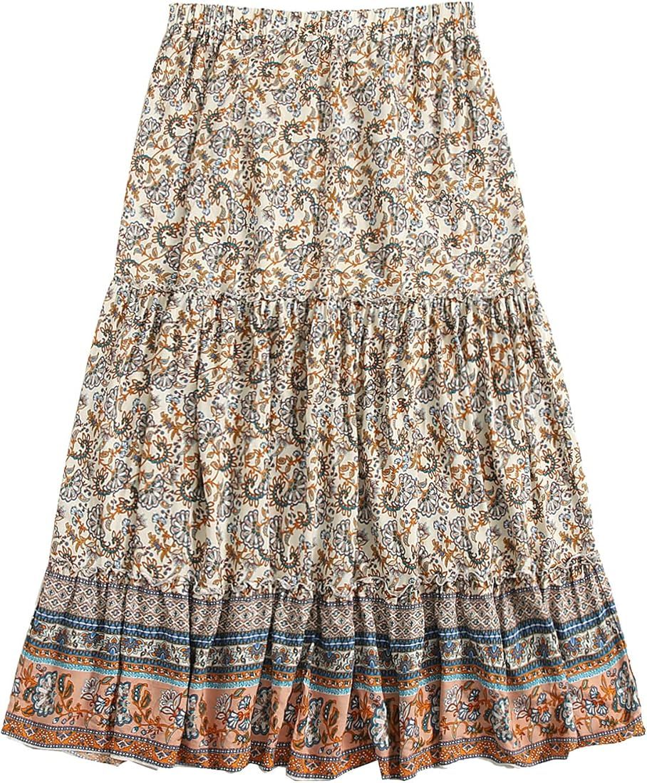 Milumia Women's Boho Vintage Floral Print Tie Waist A Line Maxi Skirts | Amazon (US)