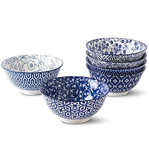 Selamica Blue and White Porcelain 20oz Cereal Bowl Set - Set of 6, 6 inch Soup Bowls, Ceramic bow... | Amazon (US)