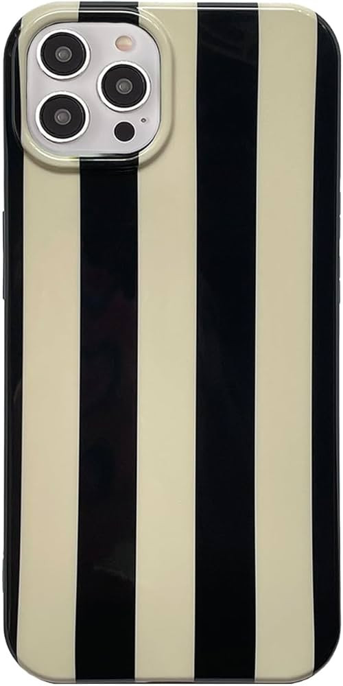 Black White Striped Phone Case Compatible with iPhone 14 Pro Max Stylish Strip Print Chic Retro A... | Amazon (US)