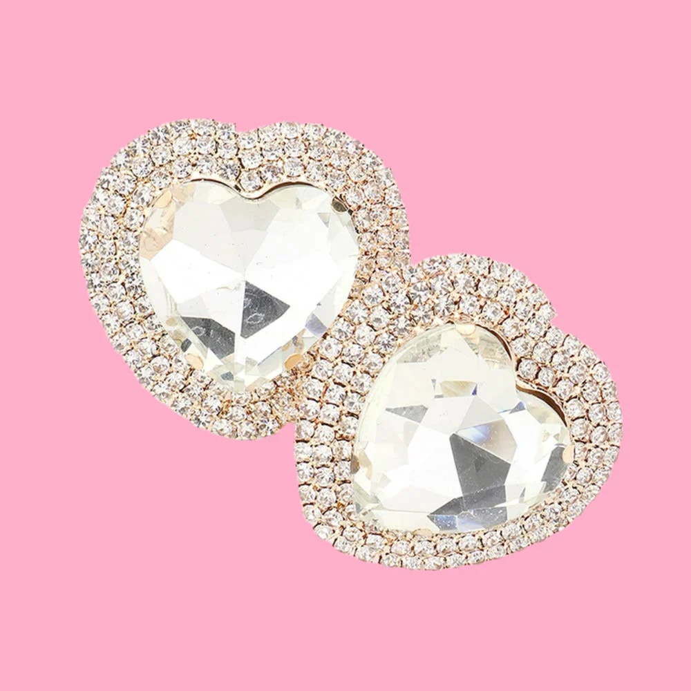 Heart Glass Stone Cluster Clip On Earrings | Teggy French