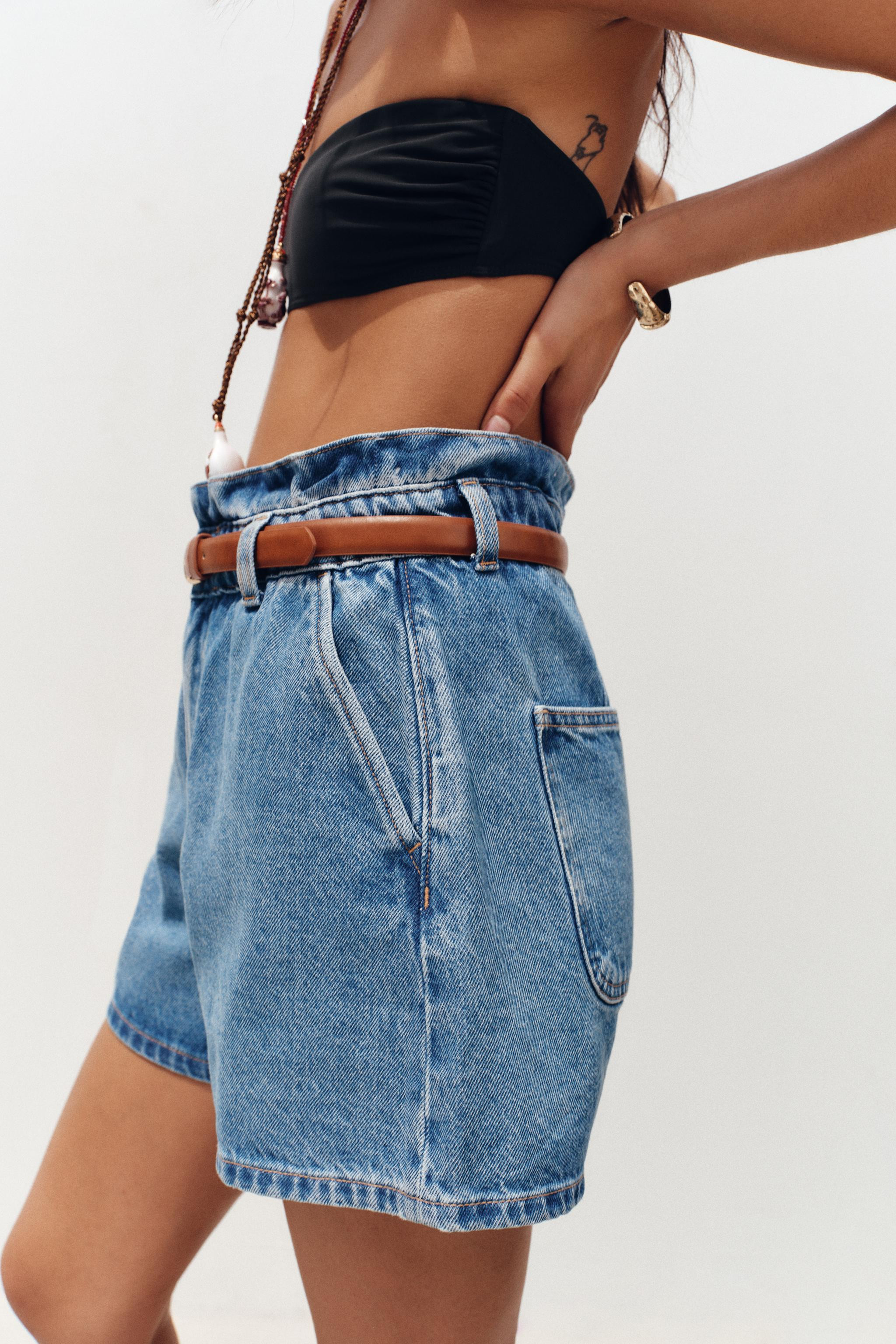 Z1975 DENIM PAPERBAG BERMUDA SHORTS WITH BELT | Zara UK