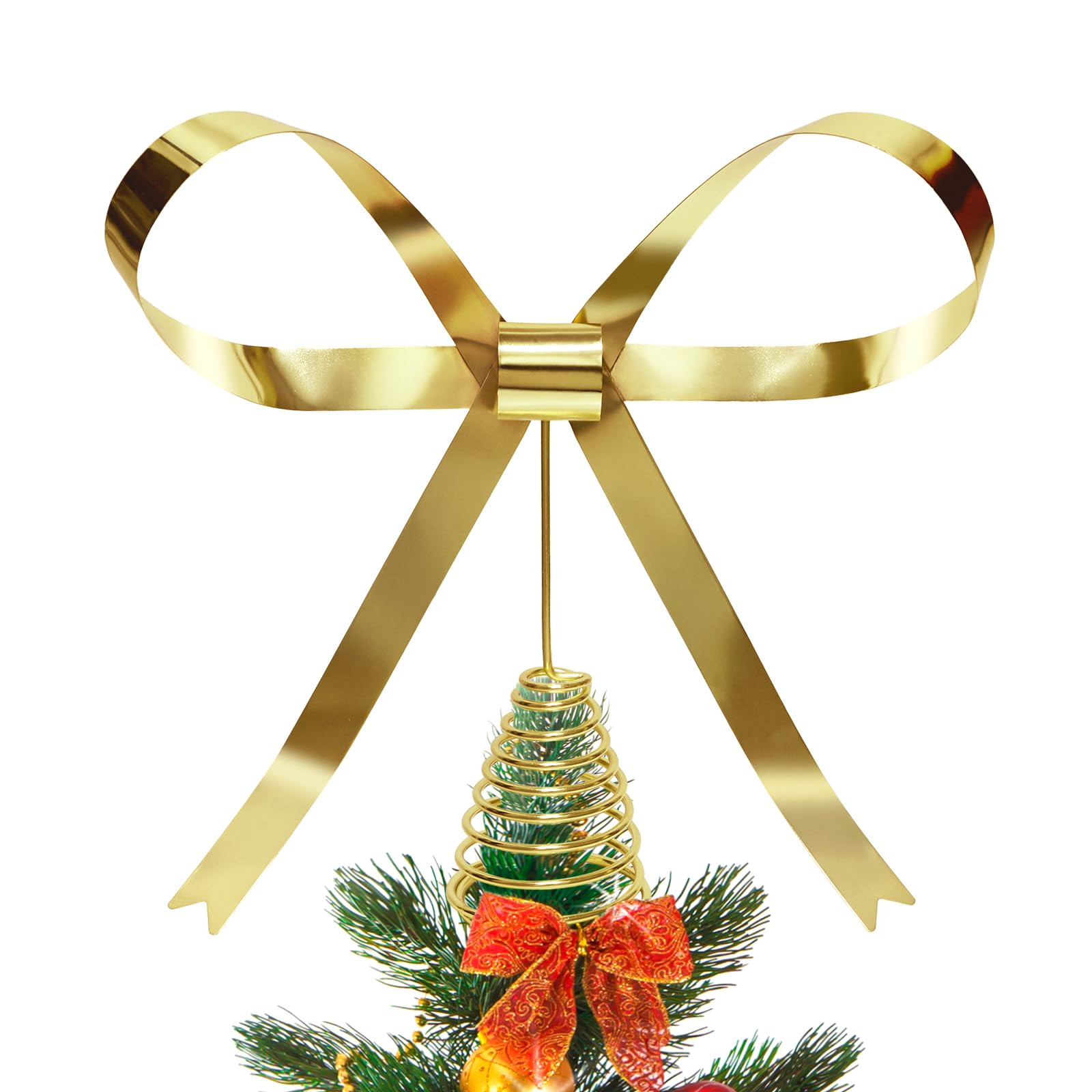 HMASYO Christmas Tree Topper Bow, 10.5 Inch Large Gold Metal Bow Tree Topper with Spiral Base for... | Amazon (US)