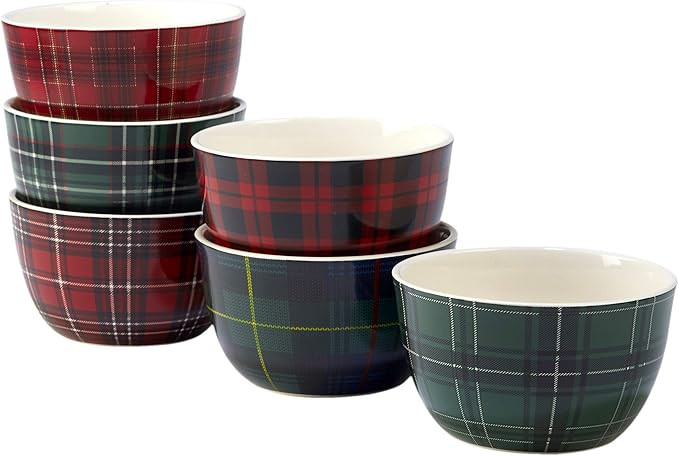 Certified International Christmas Plaid 5.5" Ice Cream Bowl, Set of 6 Assorted Designs, One Size,... | Amazon (US)