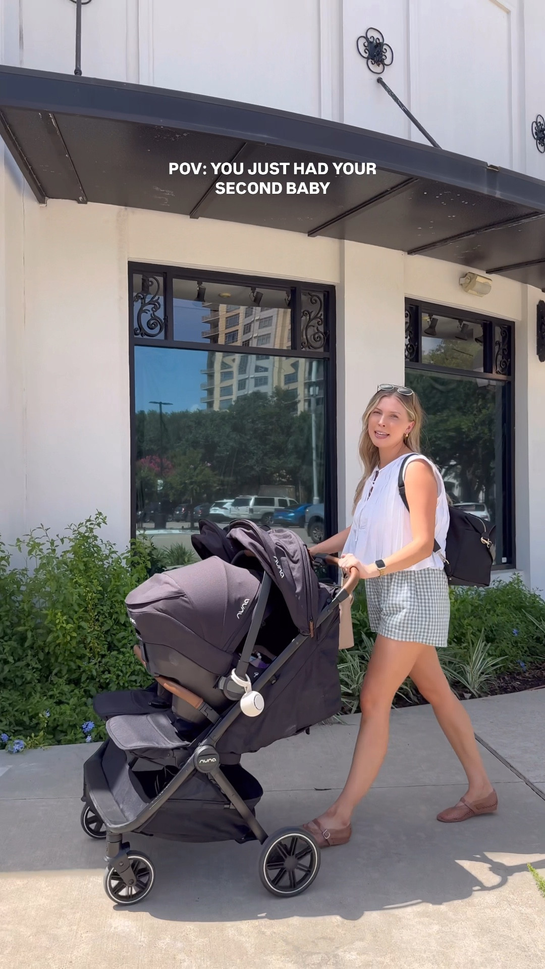Nursing friendly outfit for summer! Wearing a size S in my linen tie too & M in boxer shorts. Mesh flats are tts. Also linking my double stroller & car seat!

#LTKSummerEdit 

#LTKStyleTip #LTKBaby