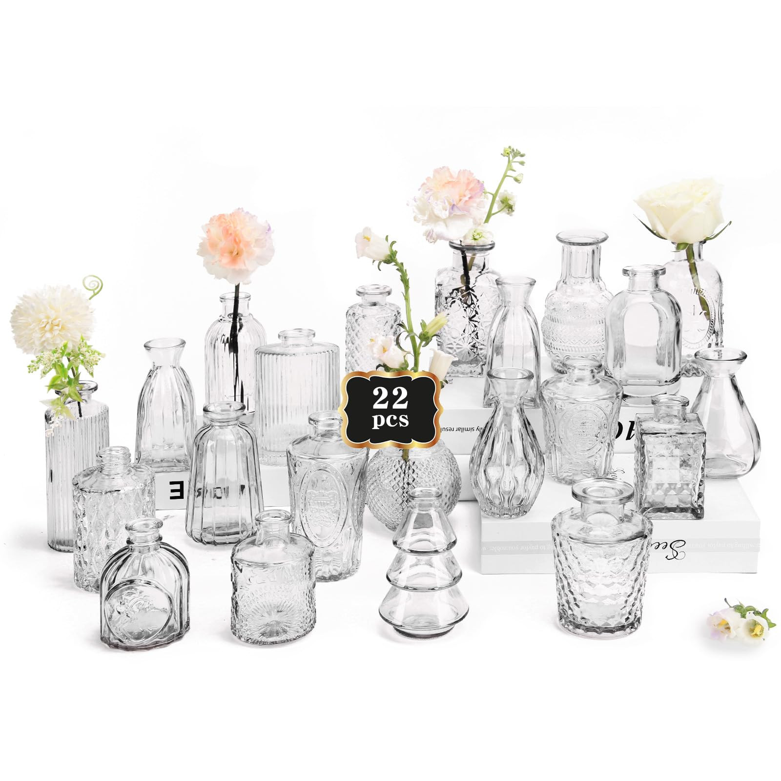 RUCKAE Small Clear Bud Vases Bulk 22 Pack Mini Flower Glass Vases for Centerpiece Table Wedding D... | Amazon (US)