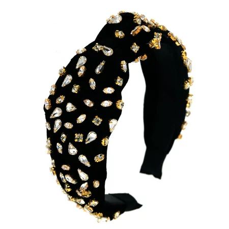 Crystal Velvet Headband Cross Knotted Turban Headdress Colorful rhinestone Statement Wide Hair Band  | Walmart (US)