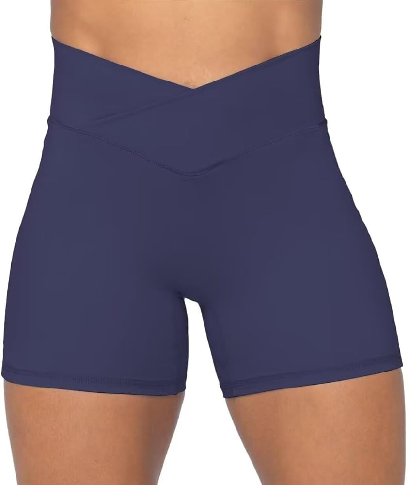 Sunzel Crossover Biker Shorts for Women, No Front Seam V High Waist Yoga Workout Gym Shorts with ... | Amazon (US)