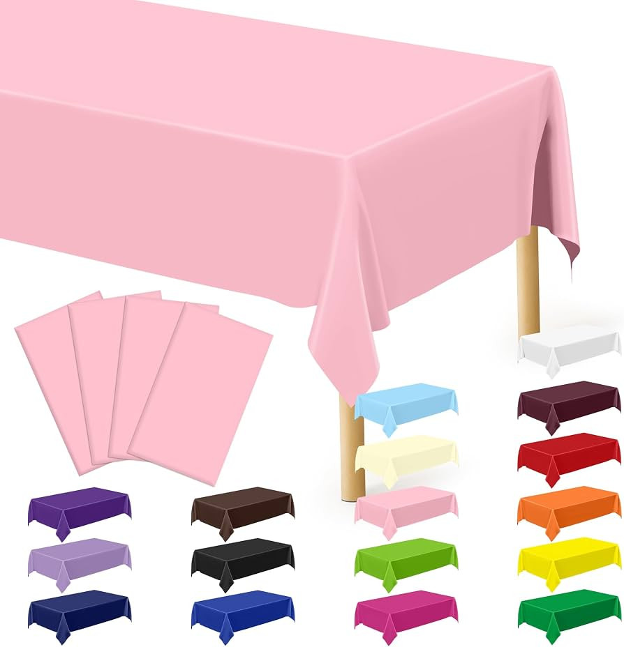 4 PCS Plastic Table Cloth Disposable, 54 x 108 Inches Pink Tablecloth, Plastic Table Cover Rectan... | Amazon (US)