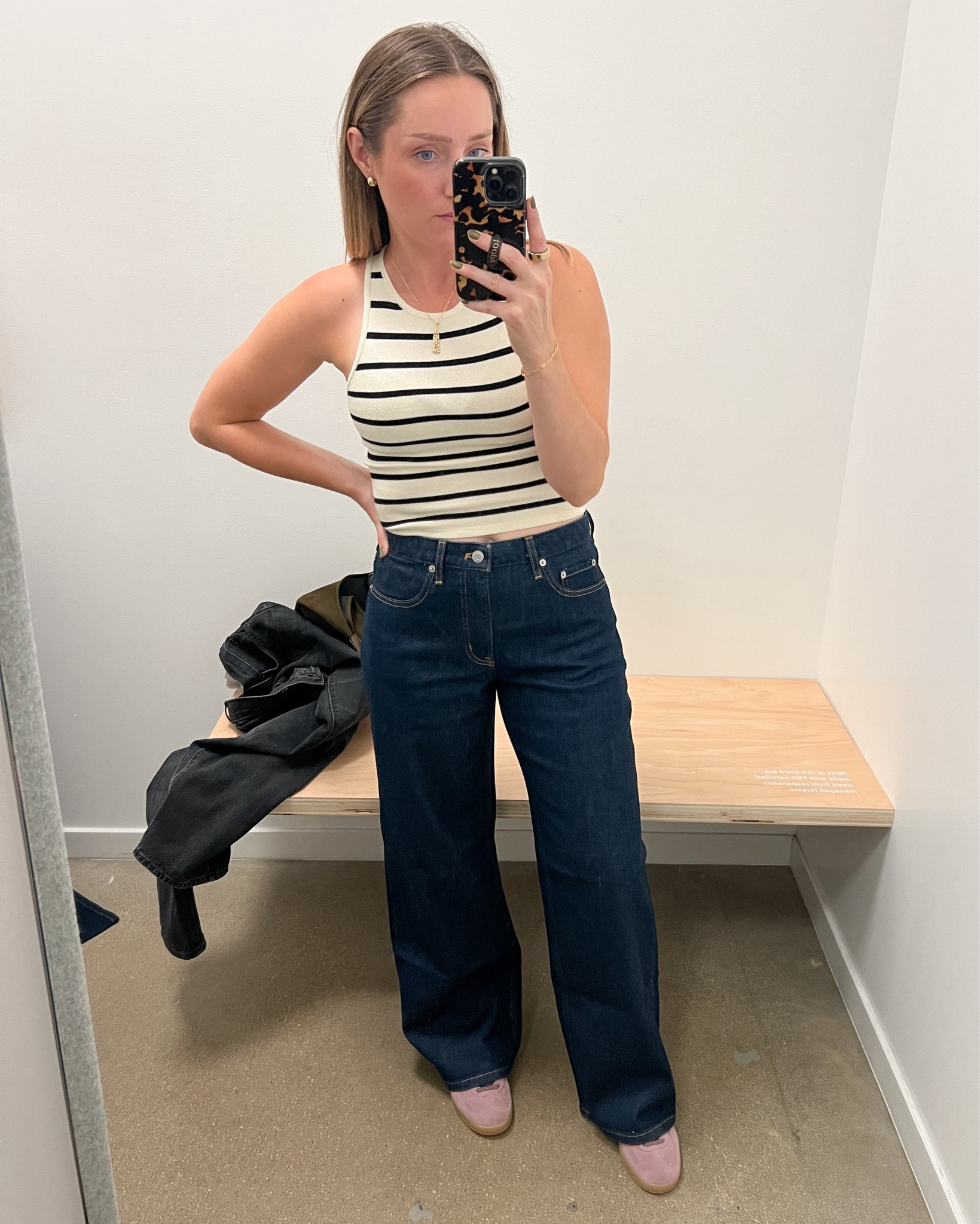 These jeans are on sale for 40% off! This is my favorite pair of jeans as of late. From the first moment I put them on, it was instant love. I have not worn a midrise jean in quite a long time, but these hit just exactly at the perfect spot. I would not consider them a super low midrise. I’m wearing my true size 27 and they fit perfectly. Of note, I am 5’3"and these very perfect full length on me so if you are tall, these would be more of a crop.