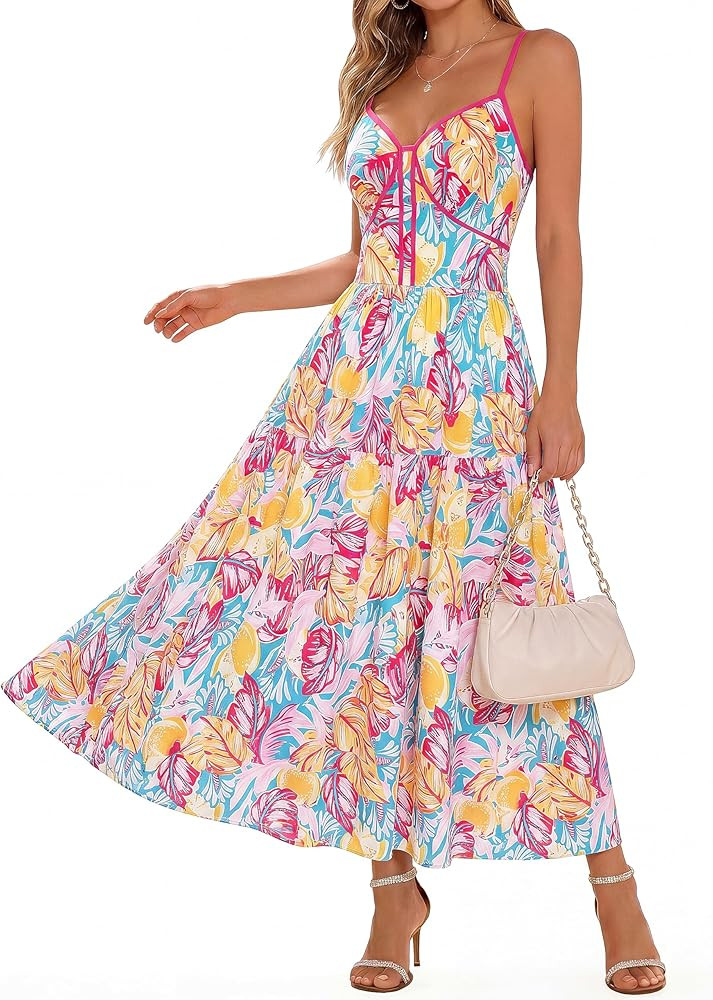 GRACE KARIN 2026 Women's Spaghetti Strap Resort Wear, Summer Beach Maxi Sundress, Floral Vacation... | Amazon (US)