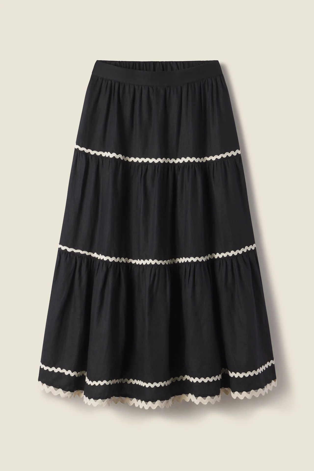 Makena "C" Skirt Black Linen | TROVATA