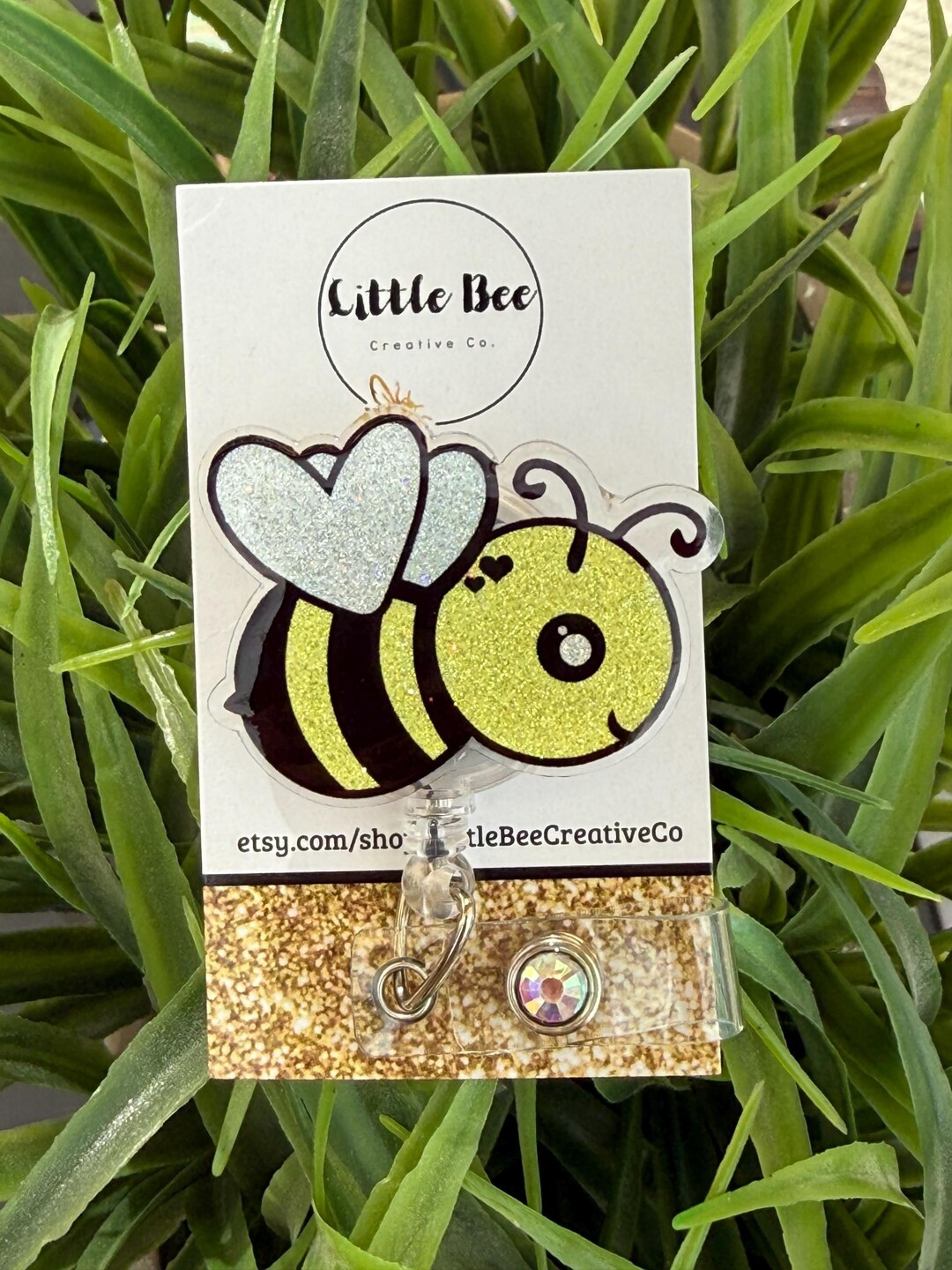 Bee Badge Reel, Glitter Acrylic, Interchangeable Topper - Etsy | Etsy (US)