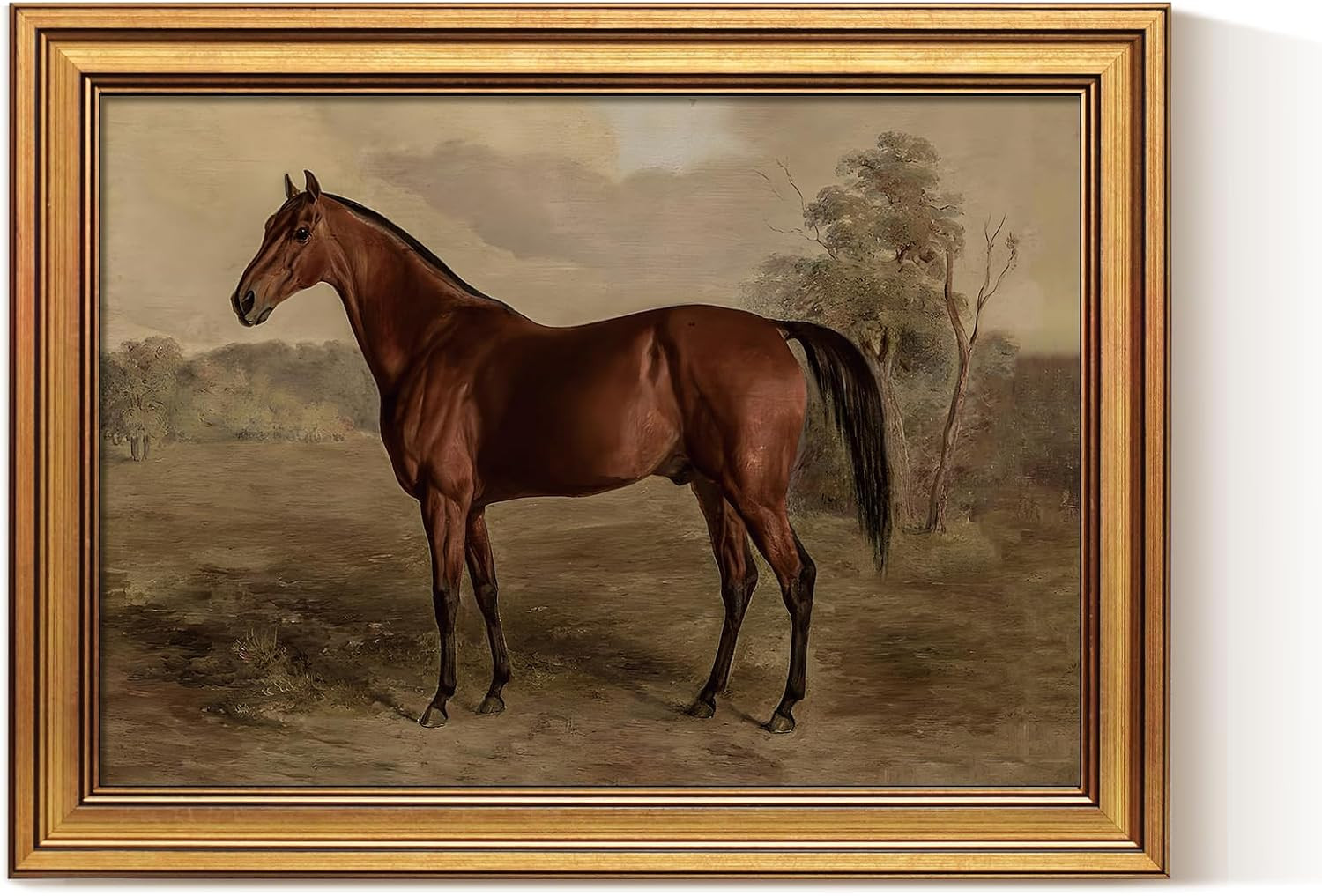 VIYYIEA Gold Framed Canvas Prints Art,12x16Inch, Vintage Horse Painting, Rustic Farmhouse Cottage Equestrian Wall Decor for Bathroom Bedroom Hallway shelf bookshelf Library, Earthy Tones | Amazon (US)