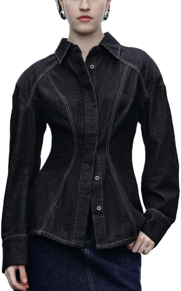 Drop Shoulder Long Sleeve Denim Jackets For Women Trendy Button Down Jean Jacket Lightweight Casu... | Amazon (US)