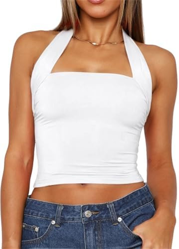 ForeFair Women Halter Neck Backless Crop Top Sexy Y2K Sleeveless Tank Top Open Back Slim Fit Tops | Amazon (US)