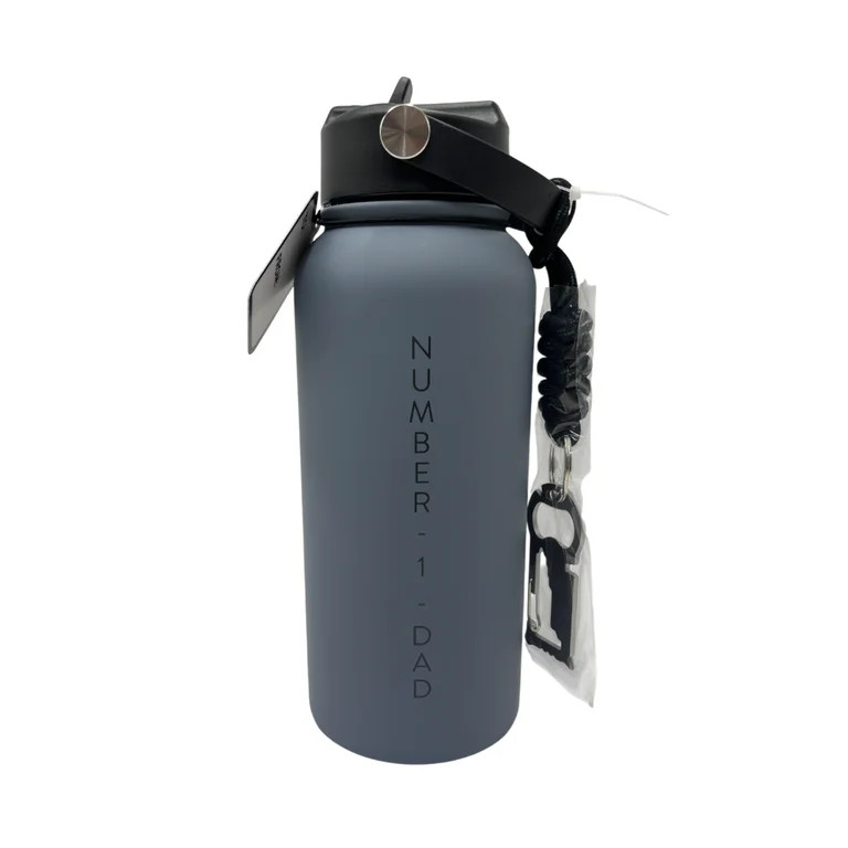 Number 1 Dad Stainless Steel Hydration Bottle with Carabiner Key Ring, Gray, 30 oz, Father's Day ... | Walmart (US)