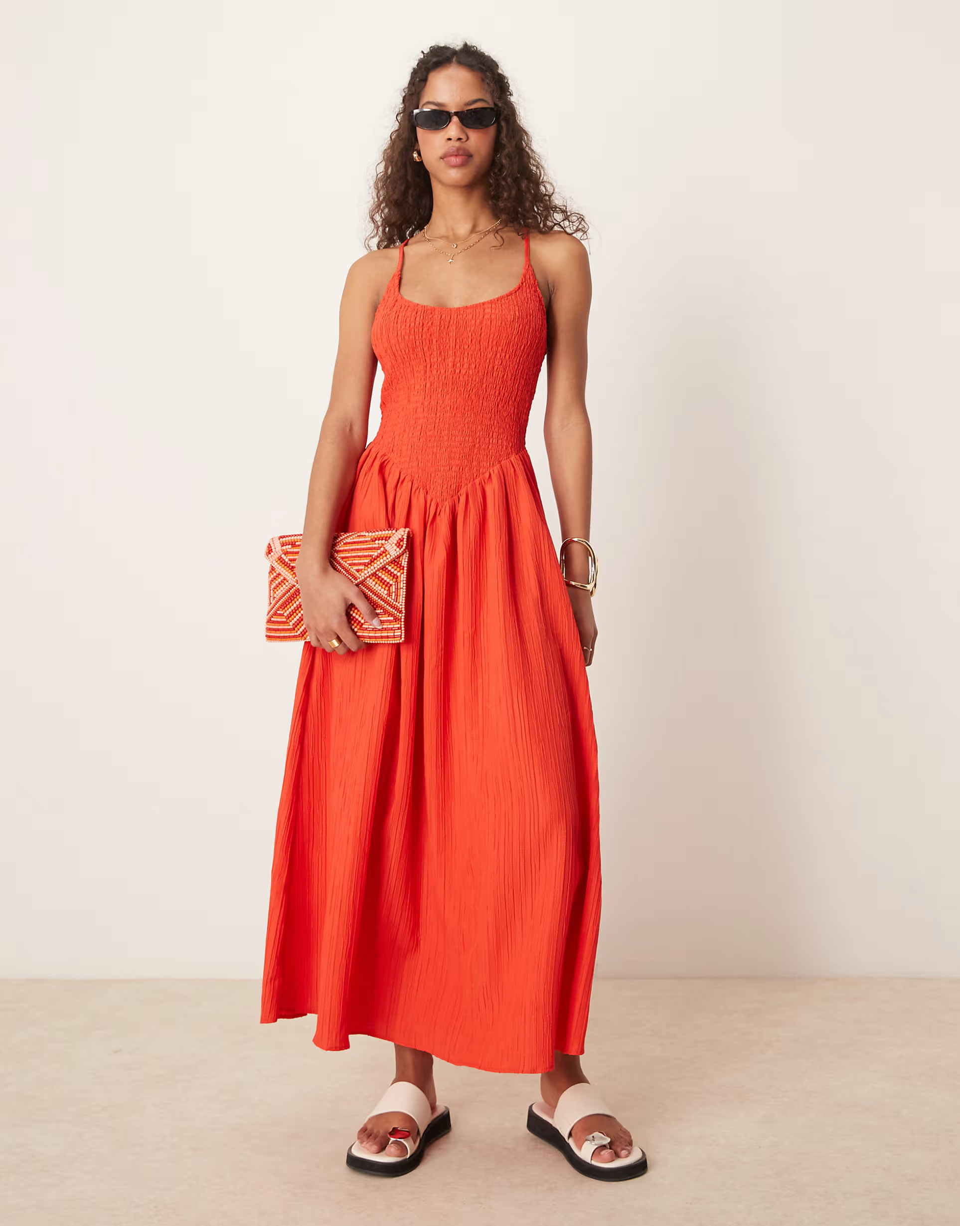 ASOS DESIGN scoop neck crinkle maxi dress with cross back in bright red | ASOS (Global)